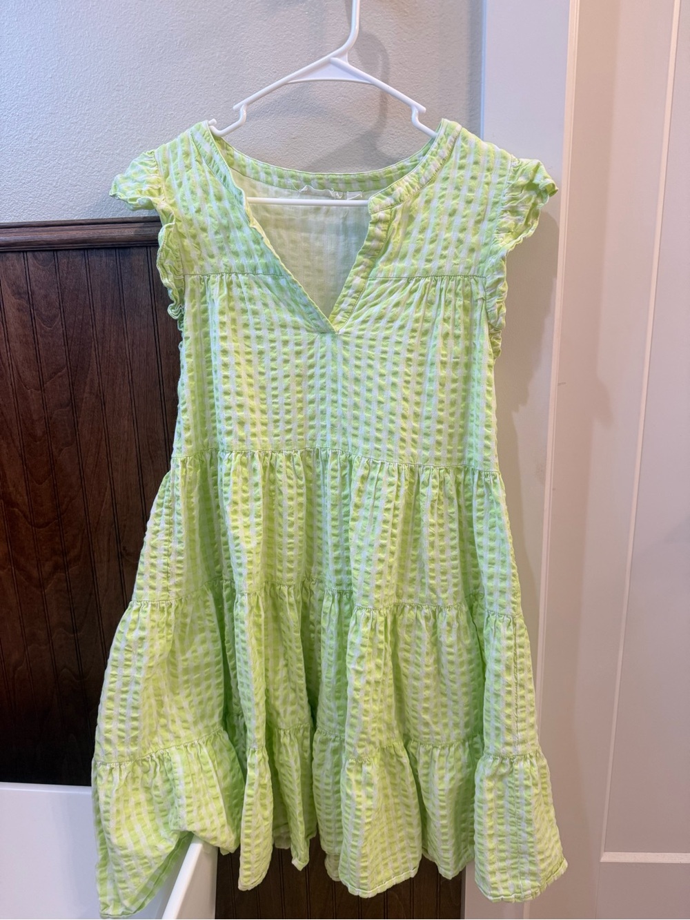 Roller Rabbit Lime Green Tiered Seersucker Dress